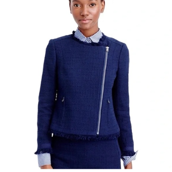 J. Crew E8493 Navy Blue Tweed Motorcycle Jacket Blazer Women’s Size 6 - Picture 4 of 10